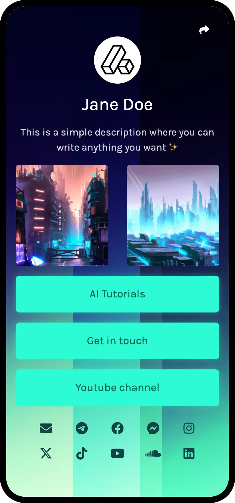 Captura de tela de exemplos de páginas biolink