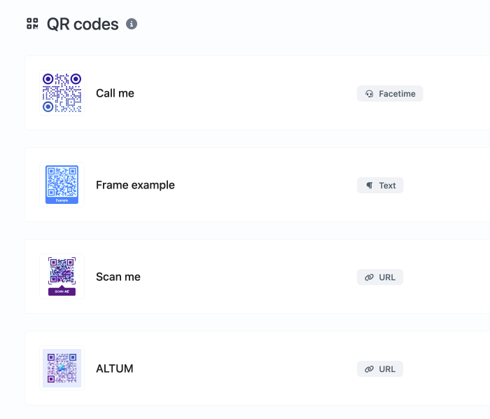 Captura de tela da página do sistema de códigos QR do app