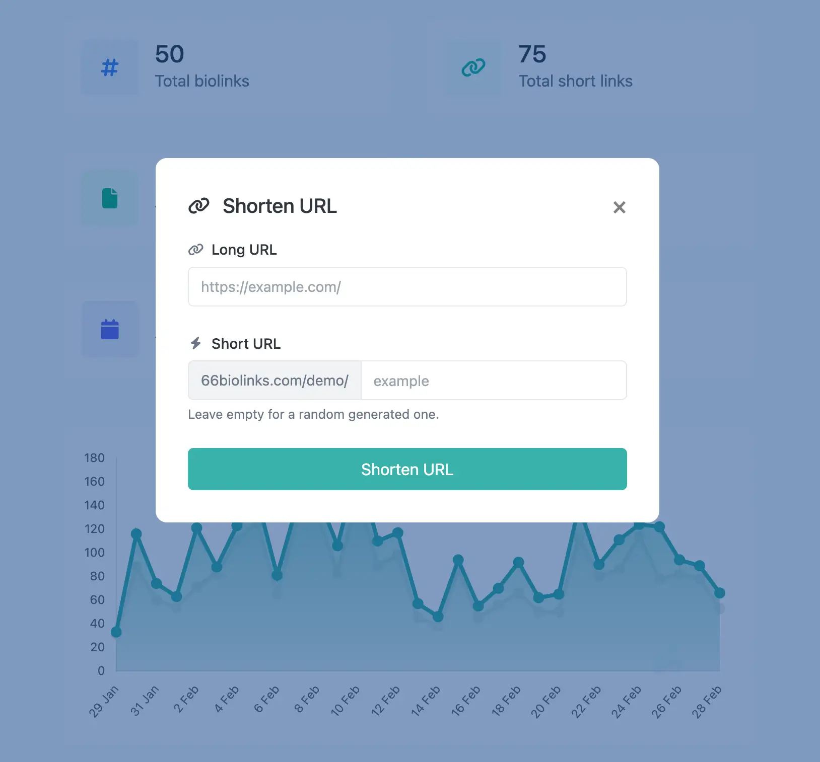 Captura de tela da página de edição de URLs curtos do app